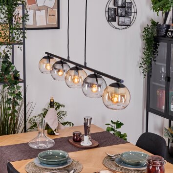 Koyoto hanging light, globe light, pendant light Amber, clear, Smoke-coloured, 5-light sources