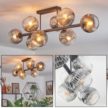 Ripoll ceiling light, globe light clear, Smoke-coloured, 8-light sources