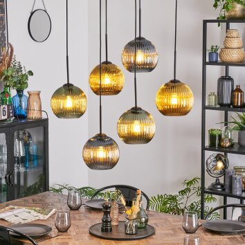 Koyoto hanging light, globe light, pendant light blue, gold, green, 6-light sources