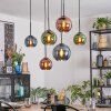 Koyoto hanging light, globe light, pendant light blue, green, coppery, 6-light sources