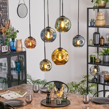 Ripoll hanging light, globe light, pendant light blue, gold, green, coppery, 6-light sources