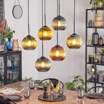Koyoto hanging light, globe light, pendant light blue, gold, green, coppery, 6-light sources