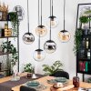Gastor hanging light, globe light, pendant light Amber, chrome, clear, Smoke-coloured, 6-light sources