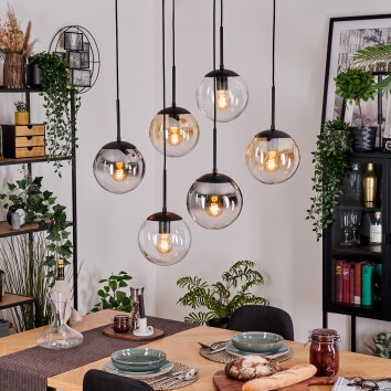 Gastor hanging light, globe light, pendant light Amber, clear, Smoke-coloured, 6-light sources
