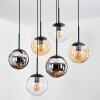 Gastor hanging light, globe light, pendant light Amber, chrome, clear, Smoke-coloured, 6-light sources