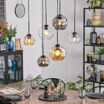 Ripoll hanging light, globe light, pendant light Amber, clear, Smoke-coloured, 6-light sources