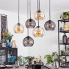 Koyoto hanging light, globe light, pendant light Amber, Smoke-coloured, 6-light sources