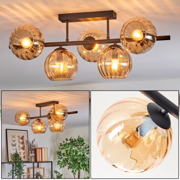 Koyoto ceiling light, globe light black, 5-light sources