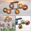 Koyoto ceiling light, globe light blue, gold, green, coppery, 6-light sources