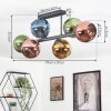 Koyoto ceiling light, globe light blue, gold, green, coppery, 6-light sources