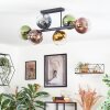 Koyoto ceiling light, globe light blue, gold, green, clear, coppery, 6-light sources
