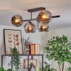Koyoto ceiling light, globe light chrome, Smoke-coloured, 5-light sources
