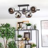 Koyoto ceiling light, globe light chrome, Smoke-coloured, 5-light sources