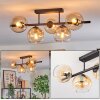Koyoto ceiling light, globe light Amber, clear, 5-light sources