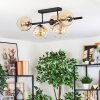 Koyoto ceiling light, globe light Amber, clear, 5-light sources