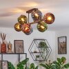 Koyoto ceiling light, globe light blue, gold, green, coppery, 8-light sources