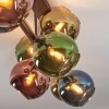 Koyoto ceiling light, globe light blue, gold, green, coppery, 8-light sources