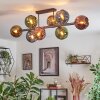 Koyoto ceiling light, globe light blue, gold, green, coppery, 8-light sources
