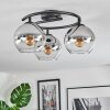 Koyoto ceiling light, globe light chrome, clear, Smoke-coloured, 3-light sources