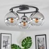 Koyoto ceiling light, globe light chrome, clear, Smoke-coloured, 3-light sources