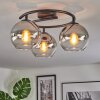 Koyoto ceiling light, globe light chrome, clear, Smoke-coloured, 3-light sources