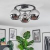 Koyoto ceiling light, globe light chrome, Smoke-coloured, 3-light sources