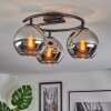 Koyoto ceiling light, globe light chrome, Smoke-coloured, 3-light sources