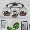 Koyoto ceiling light, globe light chrome, Smoke-coloured, 3-light sources