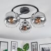 Ripoll ceiling light, globe light chrome, clear, Smoke-coloured, 3-light sources
