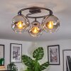 Ripoll ceiling light, globe light chrome, clear, Smoke-coloured, 3-light sources