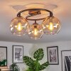 Koyoto ceiling light, globe light Amber, clear, 3-light sources