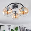Koyoto ceiling light, globe light Amber, clear, 3-light sources