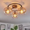 Koyoto ceiling light, globe light Amber, clear, 3-light sources