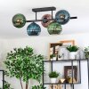 Koyoto ceiling light, globe light blue, green, coppery, 5-light sources