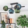 Koyoto ceiling light, globe light blue, gold, green, 5-light sources