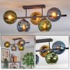 Koyoto ceiling light, globe light blue, gold, green, 5-light sources