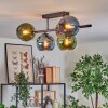 Koyoto ceiling light, globe light blue, gold, green, 5-light sources