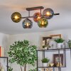 Koyoto ceiling light, globe light blue, green, coppery, 5-light sources