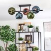 Koyoto ceiling light, globe light blue, green, coppery, 5-light sources