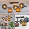 Koyoto ceiling light, globe light blue, gold, green, coppery, 5-light sources