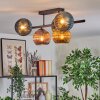 Koyoto ceiling light, globe light blue, gold, green, coppery, 5-light sources