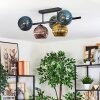 Koyoto ceiling light, globe light blue, gold, green, coppery, 5-light sources