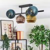 Koyoto ceiling light, globe light blue, gold, green, coppery, 5-light sources