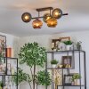 Koyoto ceiling light, globe light blue, gold, green, coppery, 5-light sources