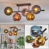 Koyoto ceiling light, globe light blue, chrome, gold, green, coppery, Smoke-coloured, 5-light sources