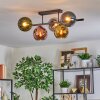 Koyoto ceiling light, globe light blue, chrome, gold, green, coppery, Smoke-coloured, 5-light sources