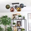 Koyoto ceiling light, globe light blue, chrome, gold, green, coppery, Smoke-coloured, 5-light sources