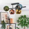 Koyoto ceiling light, globe light blue, chrome, gold, green, coppery, Smoke-coloured, 5-light sources