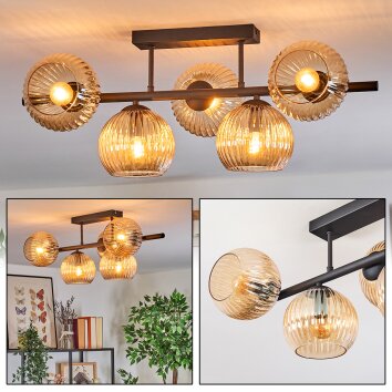 Koyoto ceiling light, globe light Amber, 5-light sources