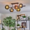 Ripoll ceiling light, globe light blue, green, coppery, 5-light sources